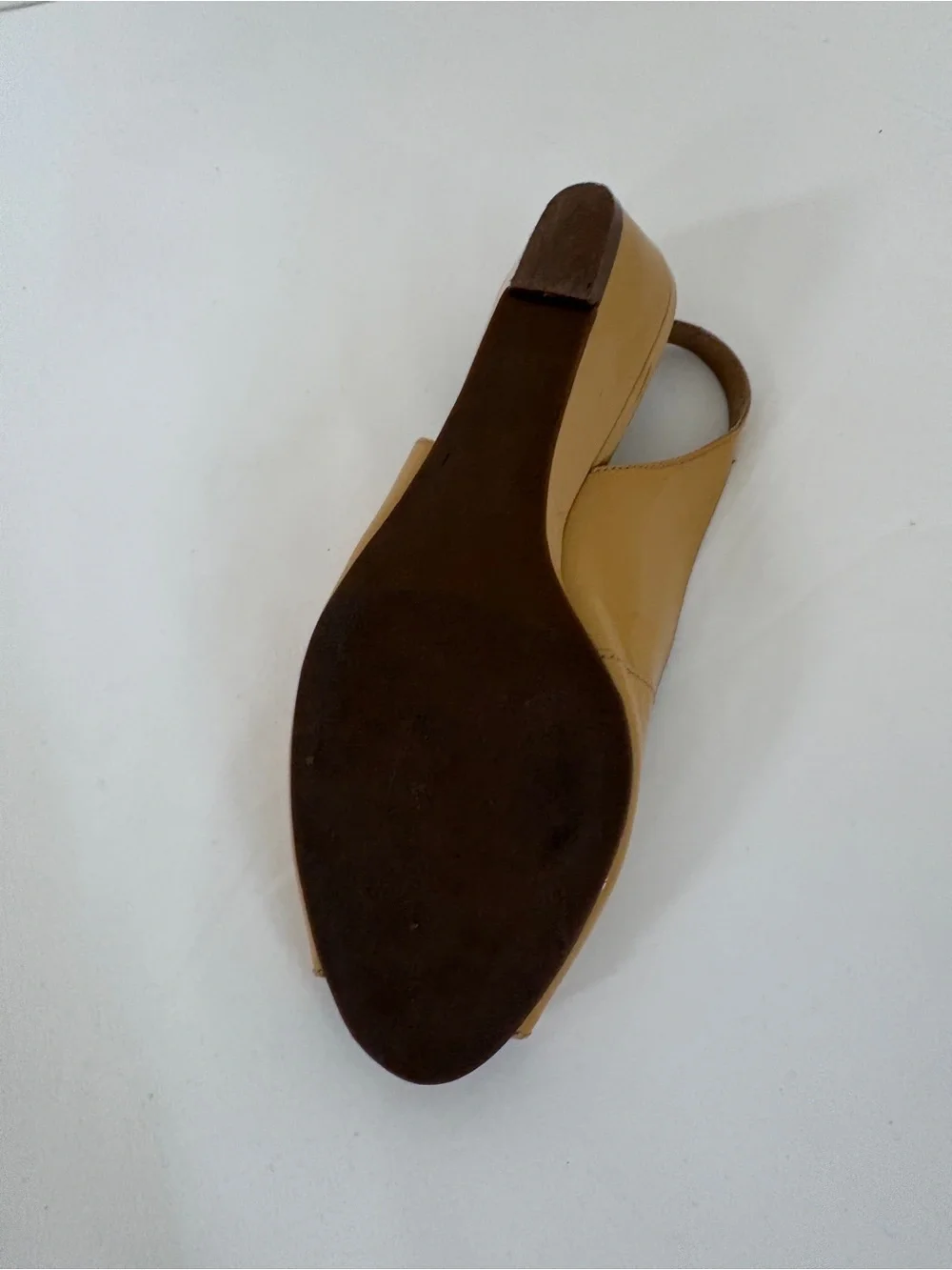 Talbots Mustard Yellow Patent Peep-Toe Slingback Wedge Leather